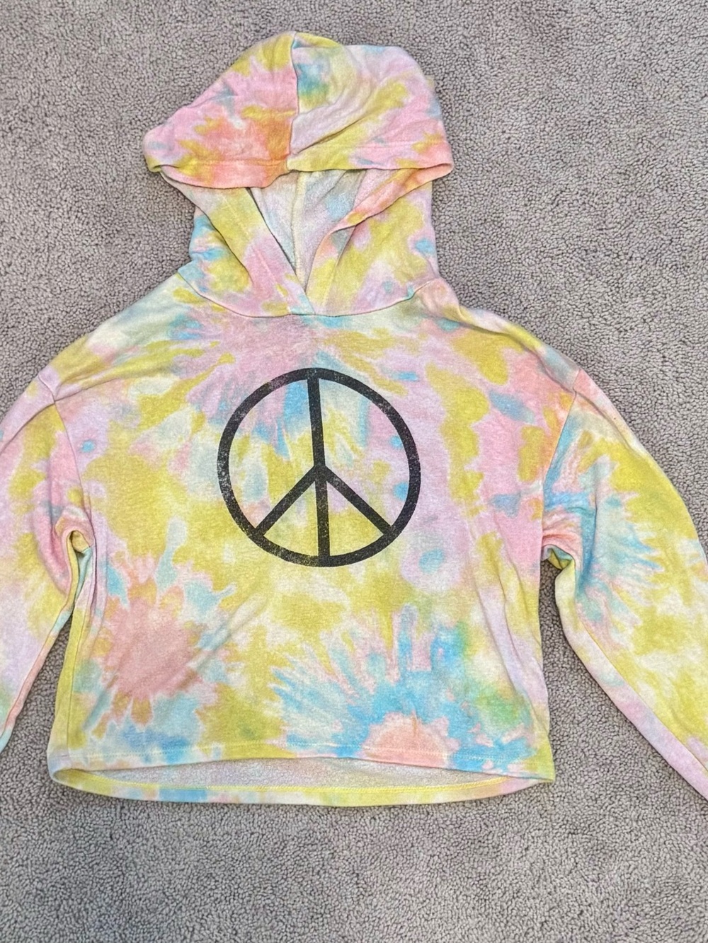 Pastel Tie-Dye Hoodie with Black Peace Sign
